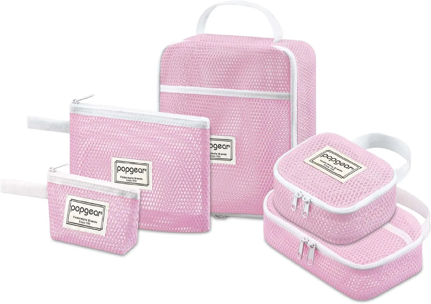 popgear 5 Pcs Makeup Bags, Cosmetics Bag Set for Travel Organize for Cosmetics, Toiletry, Travel Essentials, Daily Accessories, 5pack, Pink