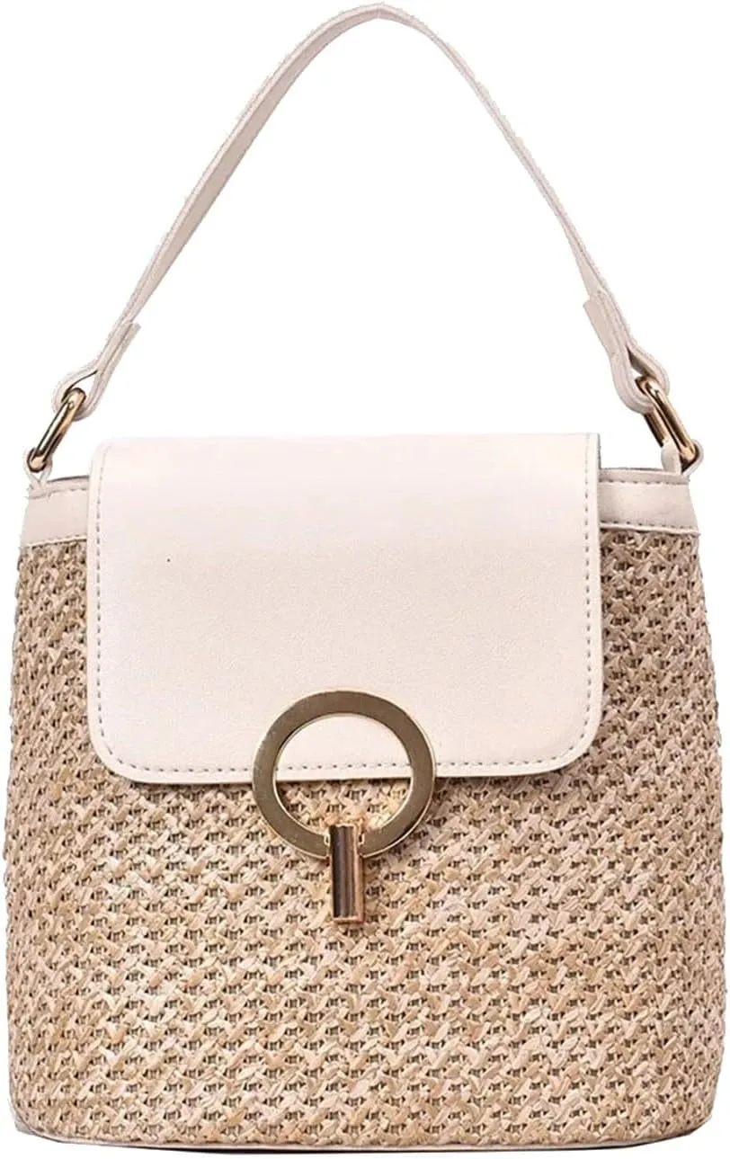 Pouch Purse Shoulder Handbag Straw Weave Women Ladies Bucket Handbags Summer Beach Shoulder Bags