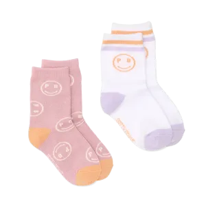 Pretty Brave 2-Pack Smiley Socks - Blush/White