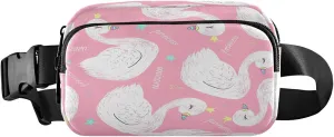 Princess White Swan Belt Bag for Women Men Fanny Pack Small Waist Pouch Crossbody Bags for Outdoor Hiking Running Travel