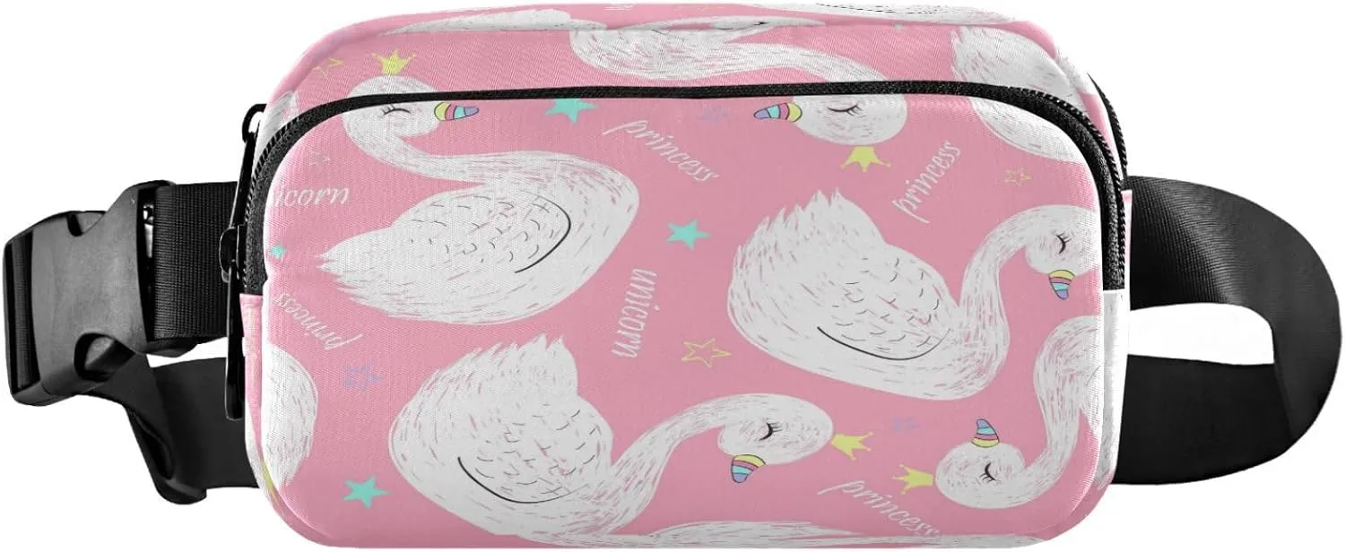 Princess White Swan Belt Bag for Women Men Fanny Pack Small Waist Pouch Crossbody Bags for Outdoor Hiking Running Travel
