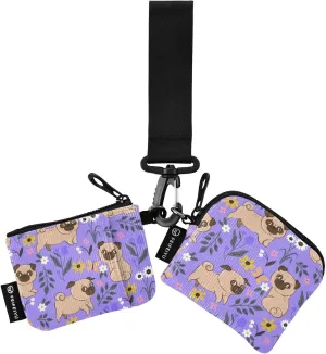 Pugs and Flowers Wristlet Wallet for Women, Detachable Dual Pouch Wristlet, Mini Zip Around Wallet Portable Coin Purses