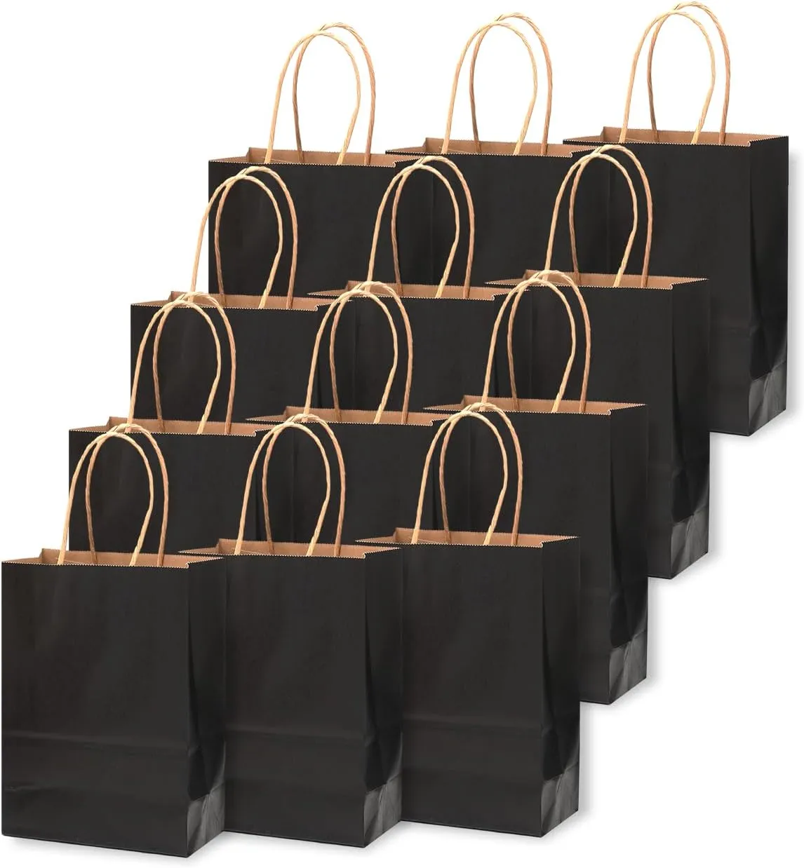 qiqee 25 Pcs Black Mini Paper Gift Bags 6"x4.5"x2.5" with Handles Small Brown Kraft Party Favor Treat Bags Multiple Uses (Mini size)