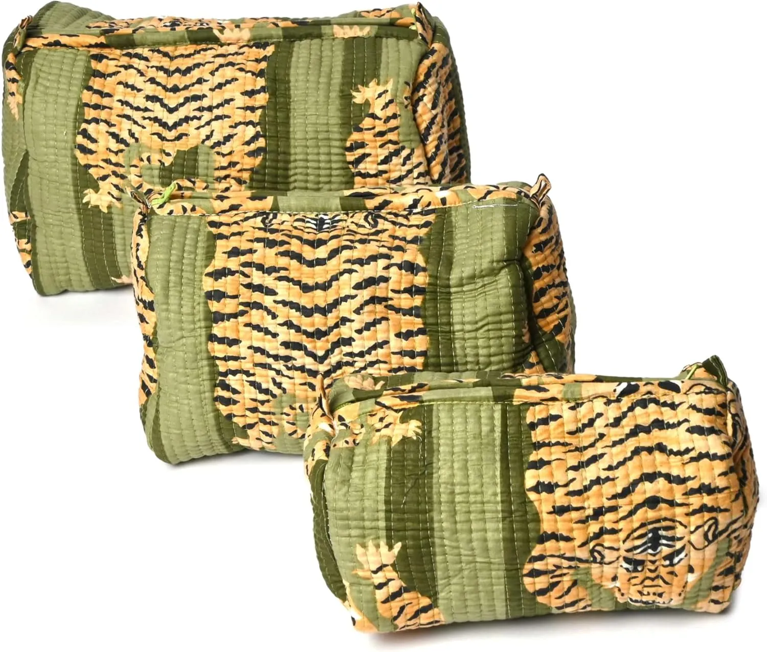 Quilted Cotton Travel Pouch  Handcrafted Cosmetic Bag with Jungle Print