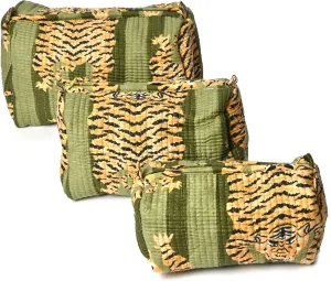 Quilted Cotton Travel Pouch  Handcrafted Cosmetic Bag with Jungle Print