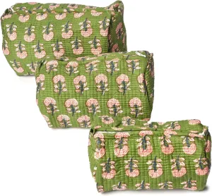 Quilted Cotton Travel Pouch  Handcrafted Cosmetic Bag with Jungle Print
