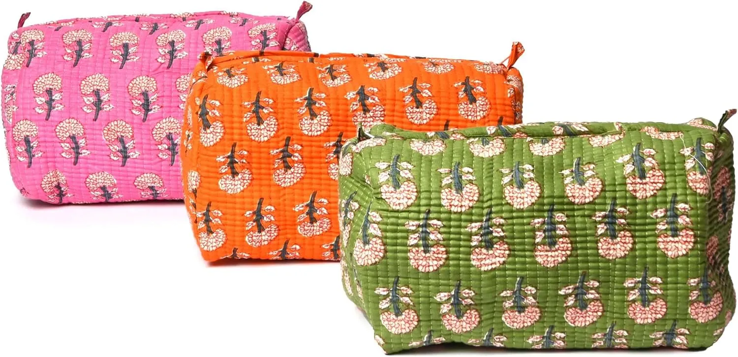 Quilted Cotton Travel Pouch  Handcrafted Cosmetic Bag with Jungle Print