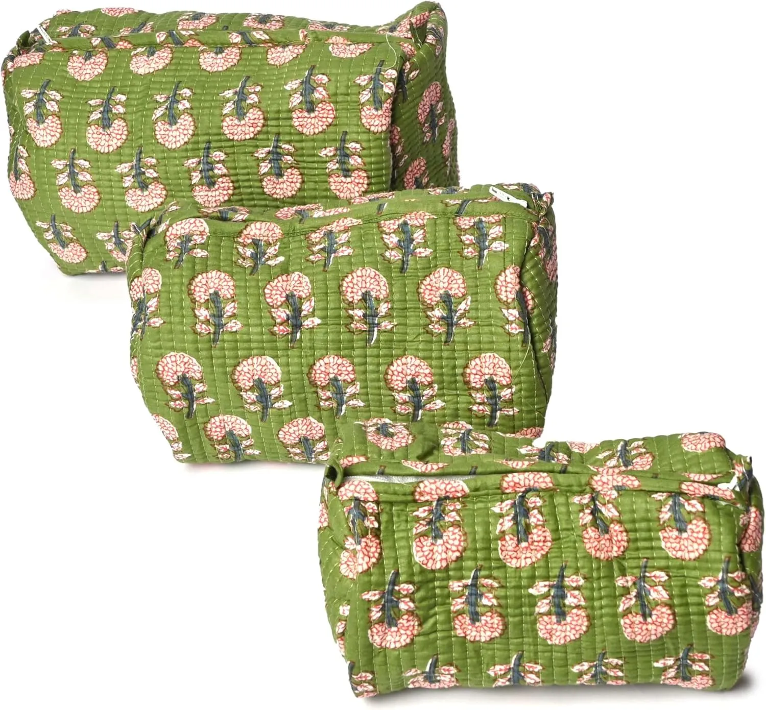 Quilted Cotton Travel Pouch  Handcrafted Cosmetic Bag with Jungle Print