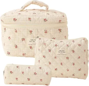 Quilted Makeup Bag,Cute Cotton Floral Make Up Bag Cosmetic Bag for Women Large Travel Toiletry Bag,Makeup Organizer Bag for Cosmetic Accessories,Style 5
