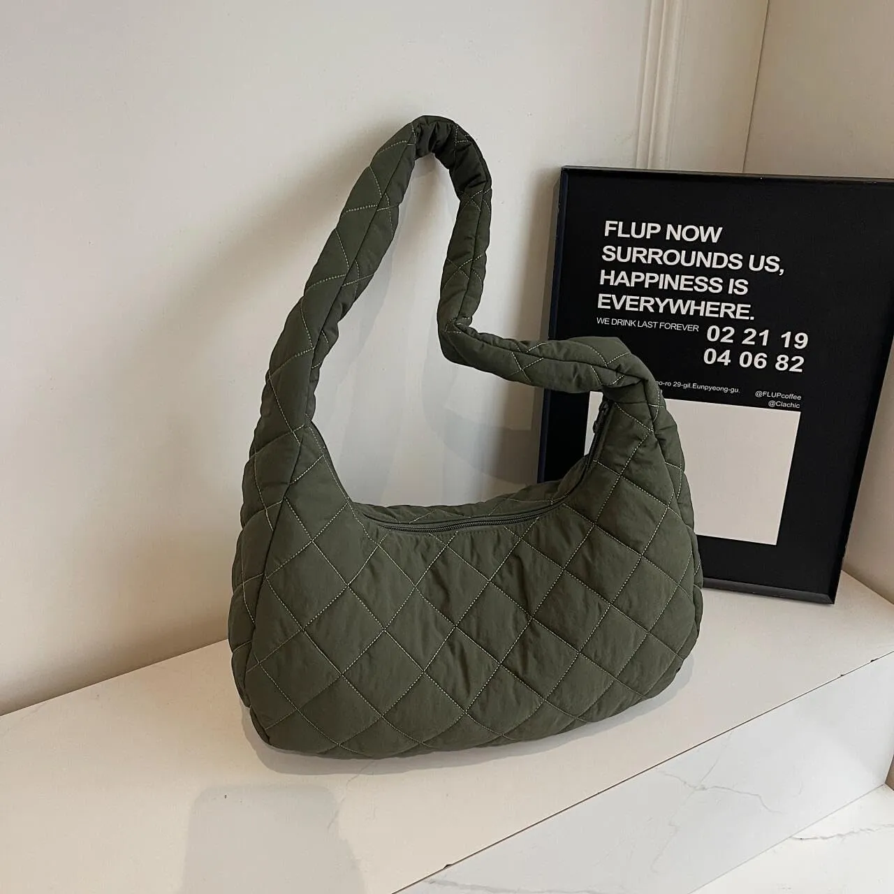 Quilted Nylon Shoulder Crossbody Bag Women Puffy Hobos Handbags Padded Carryall Purse Lightweight