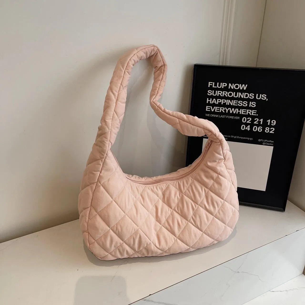 Quilted Nylon Shoulder Crossbody Bag Women Puffy Hobos Handbags Padded Carryall Purse Lightweight
