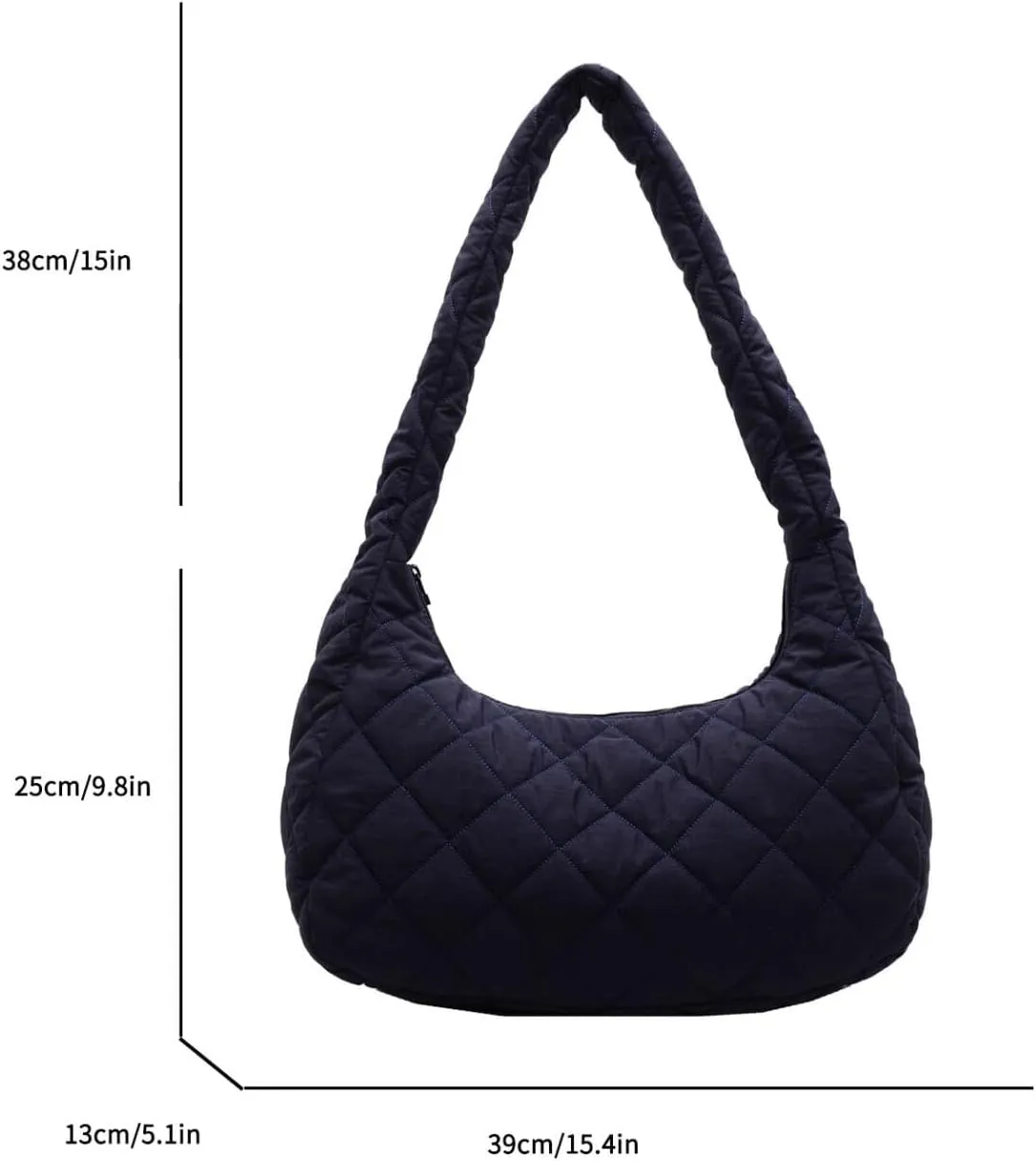 Quilted Nylon Shoulder Crossbody Bag Women Puffy Hobos Handbags Padded Carryall Purse Lightweight