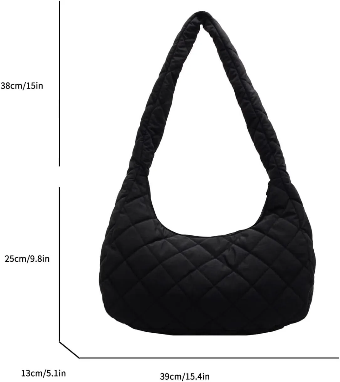 Quilted Nylon Shoulder Crossbody Bag Women Puffy Hobos Handbags Padded Carryall Purse Lightweight