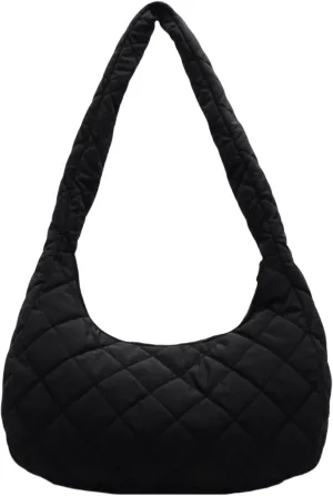 Quilted Nylon Shoulder Crossbody Bag Women Puffy Hobos Handbags Padded Carryall Purse Lightweight