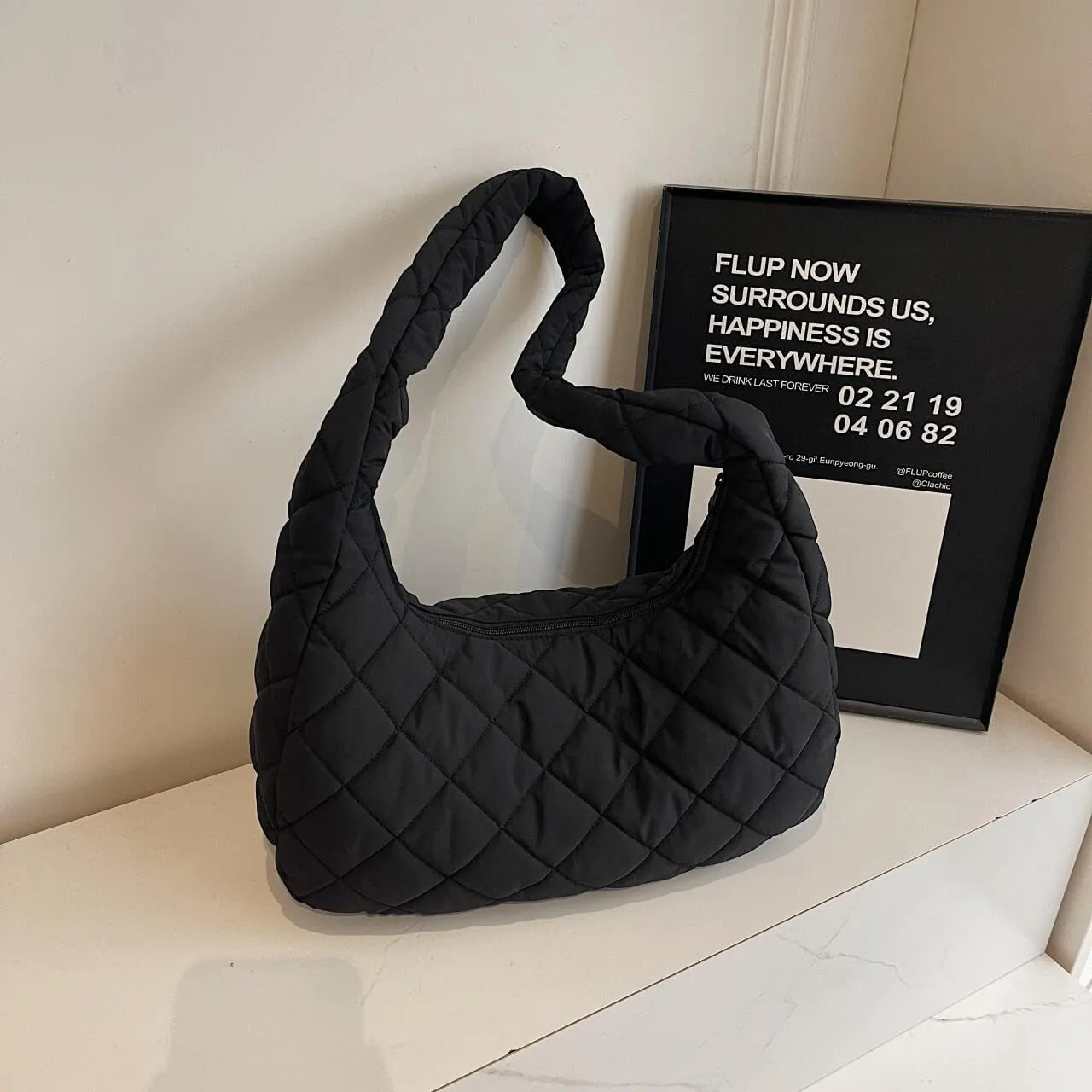 Quilted Nylon Shoulder Crossbody Bag Women Puffy Hobos Handbags Padded Carryall Purse Lightweight