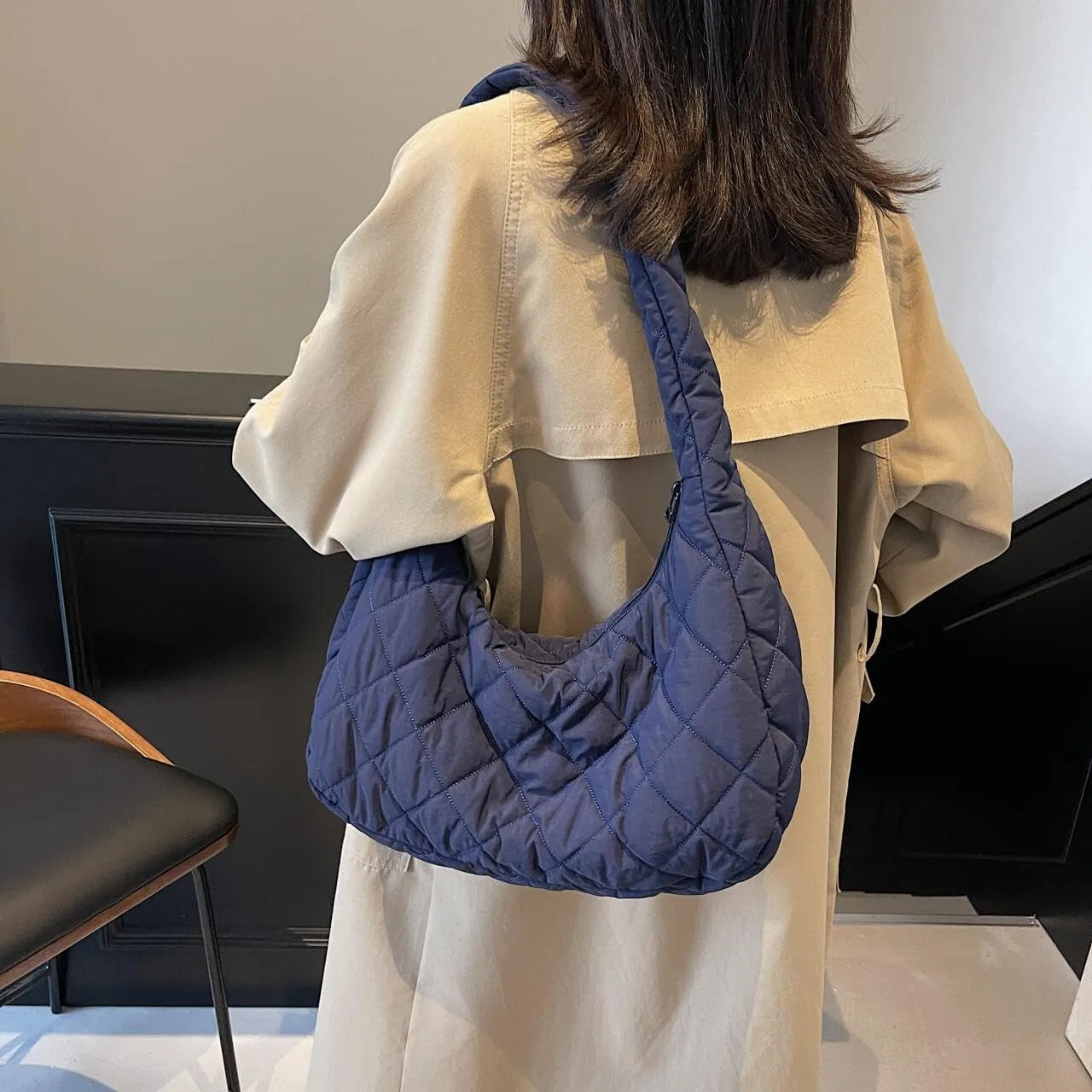 Quilted Nylon Shoulder Crossbody Bag Women Puffy Hobos Handbags Padded Carryall Purse Lightweight