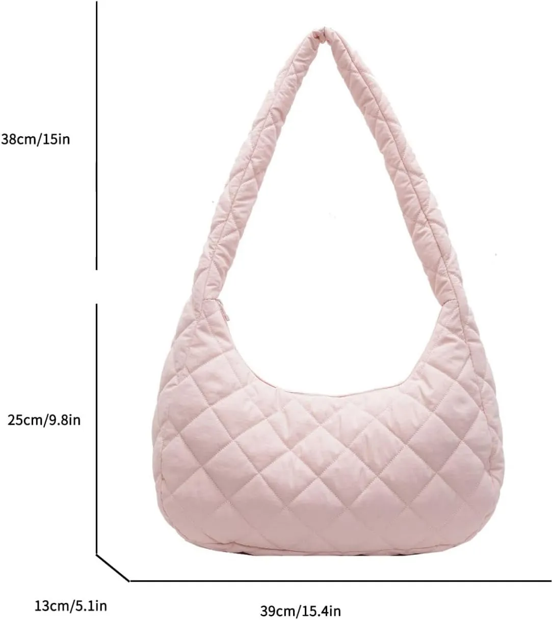 Quilted Nylon Shoulder Crossbody Bag Women Puffy Hobos Handbags Padded Carryall Purse Lightweight