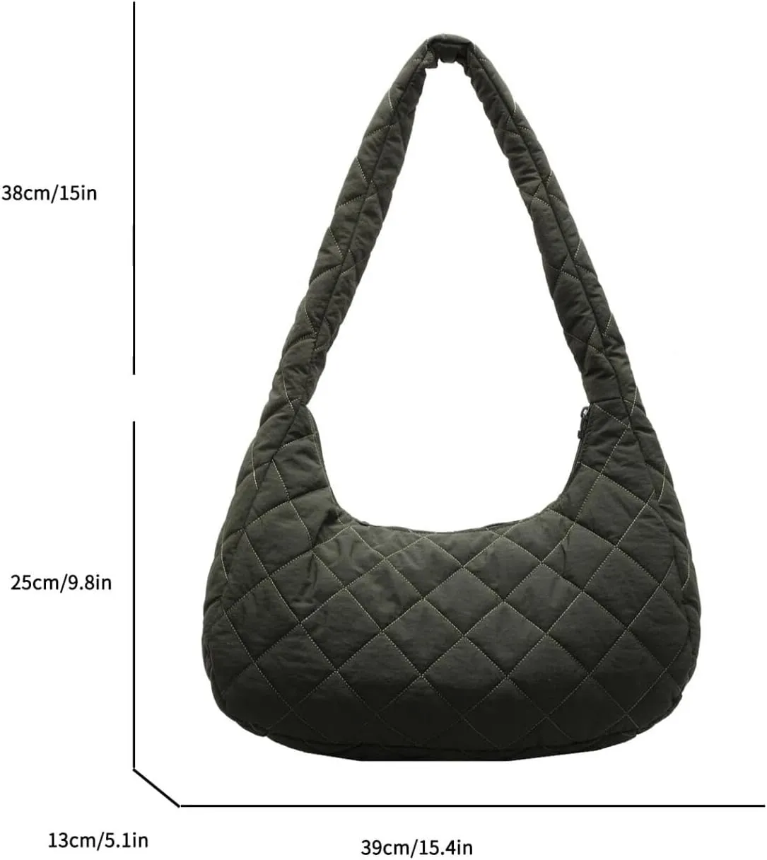 Quilted Nylon Shoulder Crossbody Bag Women Puffy Hobos Handbags Padded Carryall Purse Lightweight