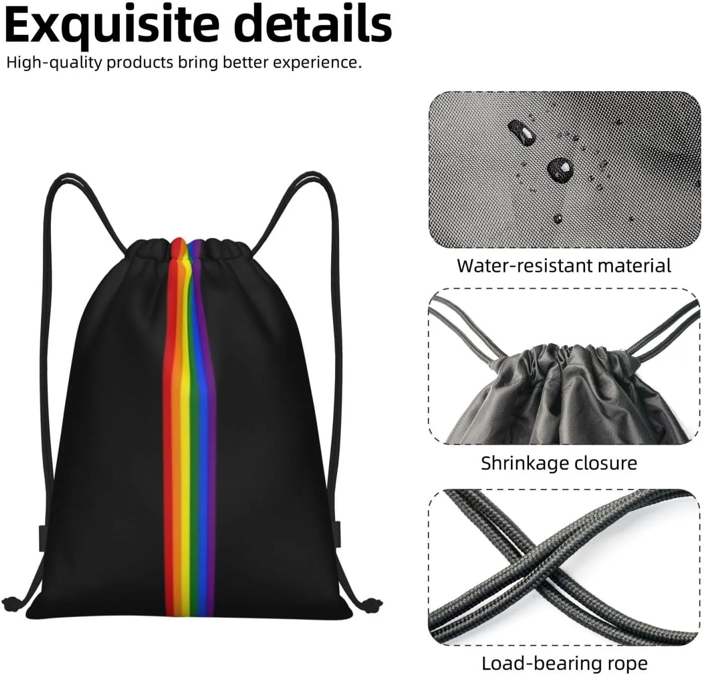 Rainbow LGBT Pride Gay Drawstring Bag Adjustable Bags Backpack for Women Men Sport Gym Beach Shopping Yoga