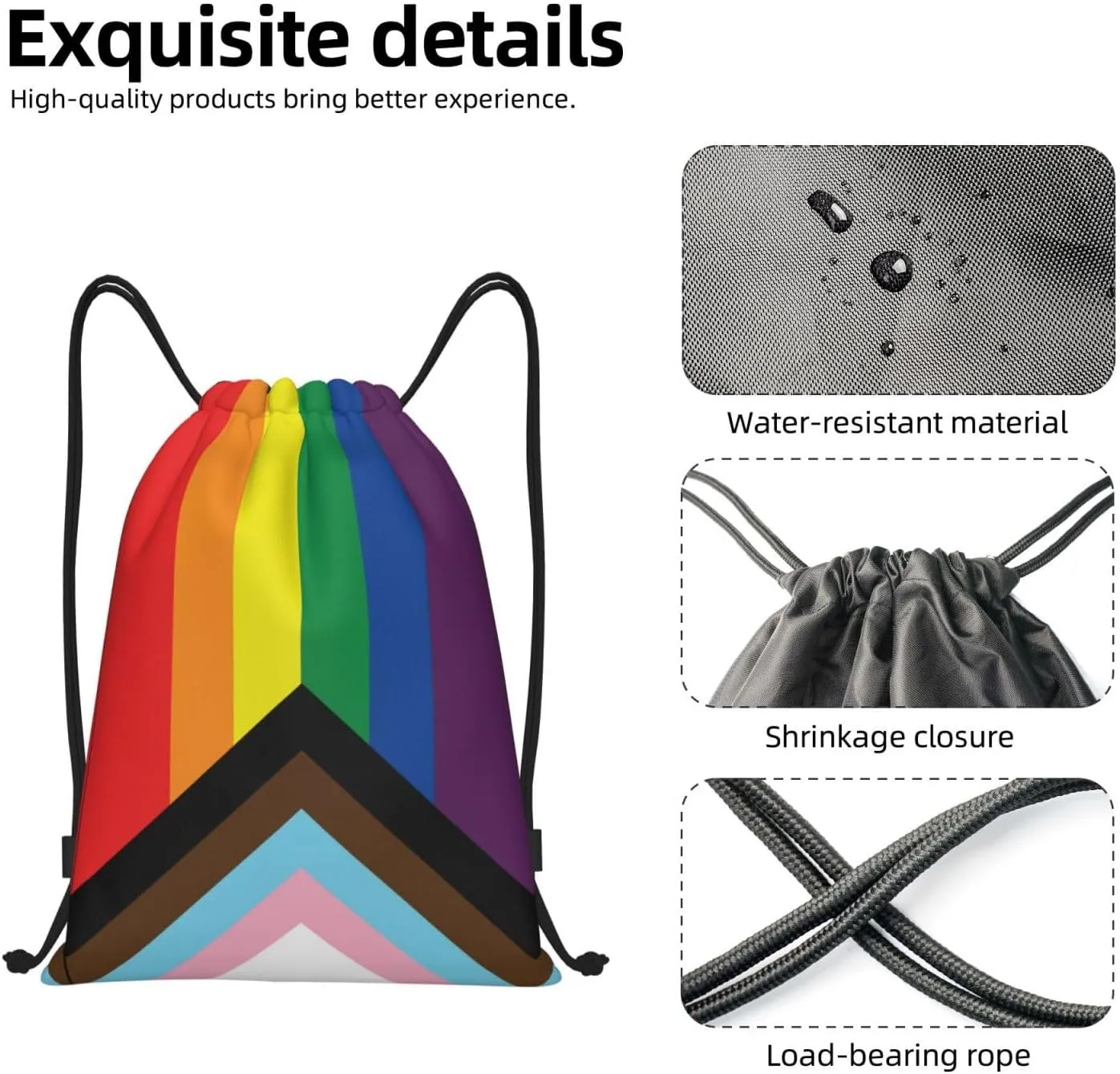 Rainbow LGBT Pride Gay Drawstring Bag Adjustable Bags Backpack for Women Men Sport Gym Beach Shopping Yoga