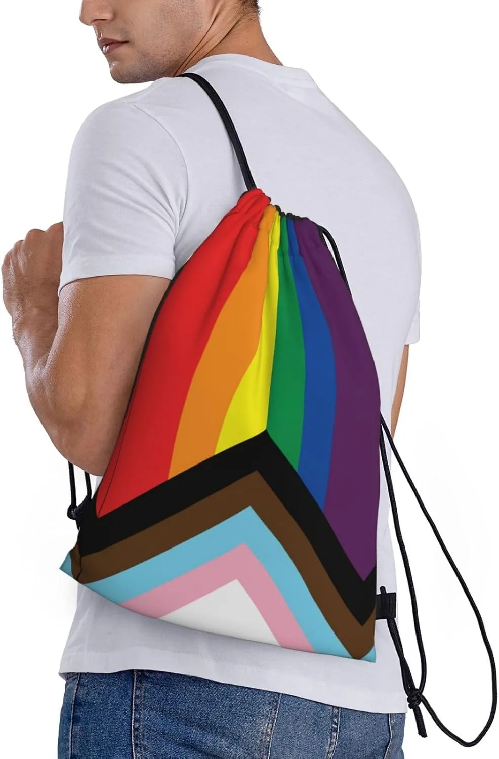 Rainbow LGBT Pride Gay Drawstring Bag Adjustable Bags Backpack for Women Men Sport Gym Beach Shopping Yoga