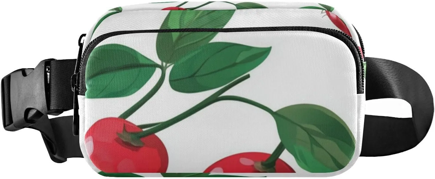 Red Berry Fruits Stylish Waist Bag Fanny Pack for Women Men Teenagers Multipurpose Sling Chest Bag with Adjustable Strap for Travel Vacation Running