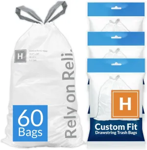Reli. Custom Fit H Trash Bags (60 Count) Fits Simplehuman Code H Bags 30-35 L, 8-9 Gal | Drawstring Trashbag | White 8 Gallon Trashbags Drawstring | 18.5x28" (3 Packs) 1.2 Mil