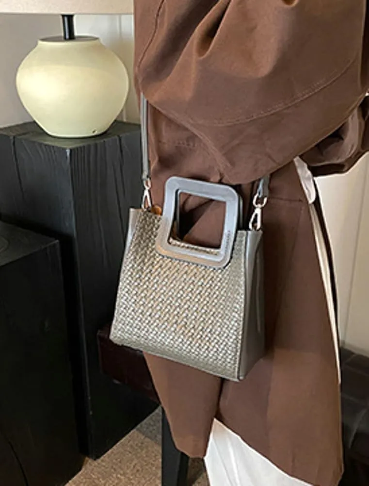 Retro Woven Crossbody Handbags For Women Clutch Satchels Shoulder Purse Ladies Trendy Bucket Bag for Work Travel