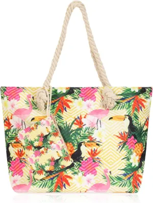 RIAH FASHION Large Reusable Eco Shopper Beach Tote - Travel Shoulder Bag Pineapple, Flower, Skull, Leaf Straw, Leopard Canvas