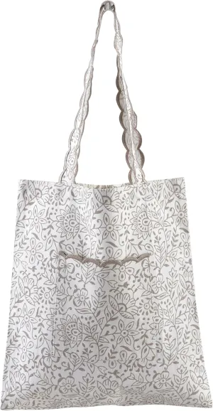 Ridhi Taupe Jal Floral Hand Block Print Canvas Grocery Bags Bulk 15X16 inch Reusable Shopping Bags Foldable for Groceries Vegetables Fruits Watertight Bulk Tote Bags Washable For Women Men
