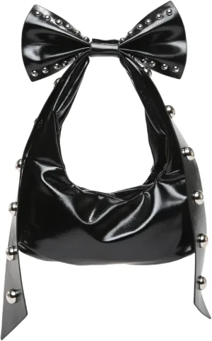 Rivets Bow Y2K Hobos Handbag and Purses for Women Trendy Shoulder Bag with Removable Bow