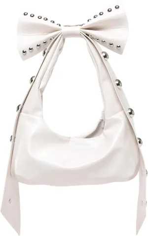 Rivets Bow Y2K Hobos Handbag and Purses for Women Trendy Shoulder Bag with Removable Bow