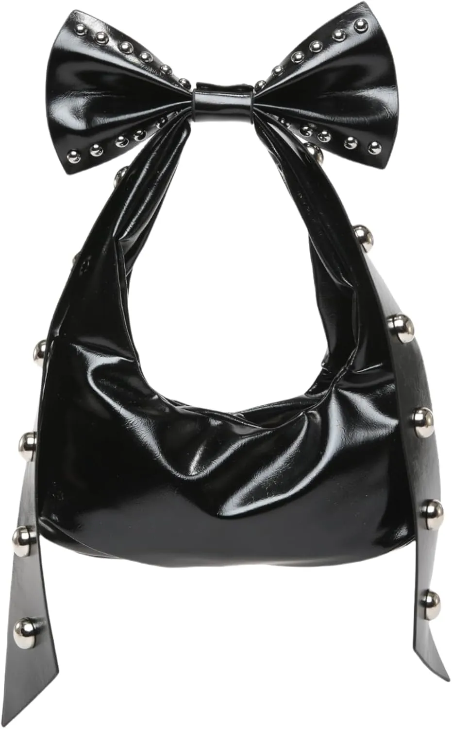 Rivets Bow Y2K Hobos Handbag and Purses for Women Trendy Shoulder Bag with Removable Bow