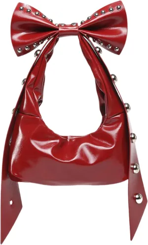 Rivets Bow Y2K Hobos Handbag and Purses for Women Trendy Shoulder Bag with Removable Bow
