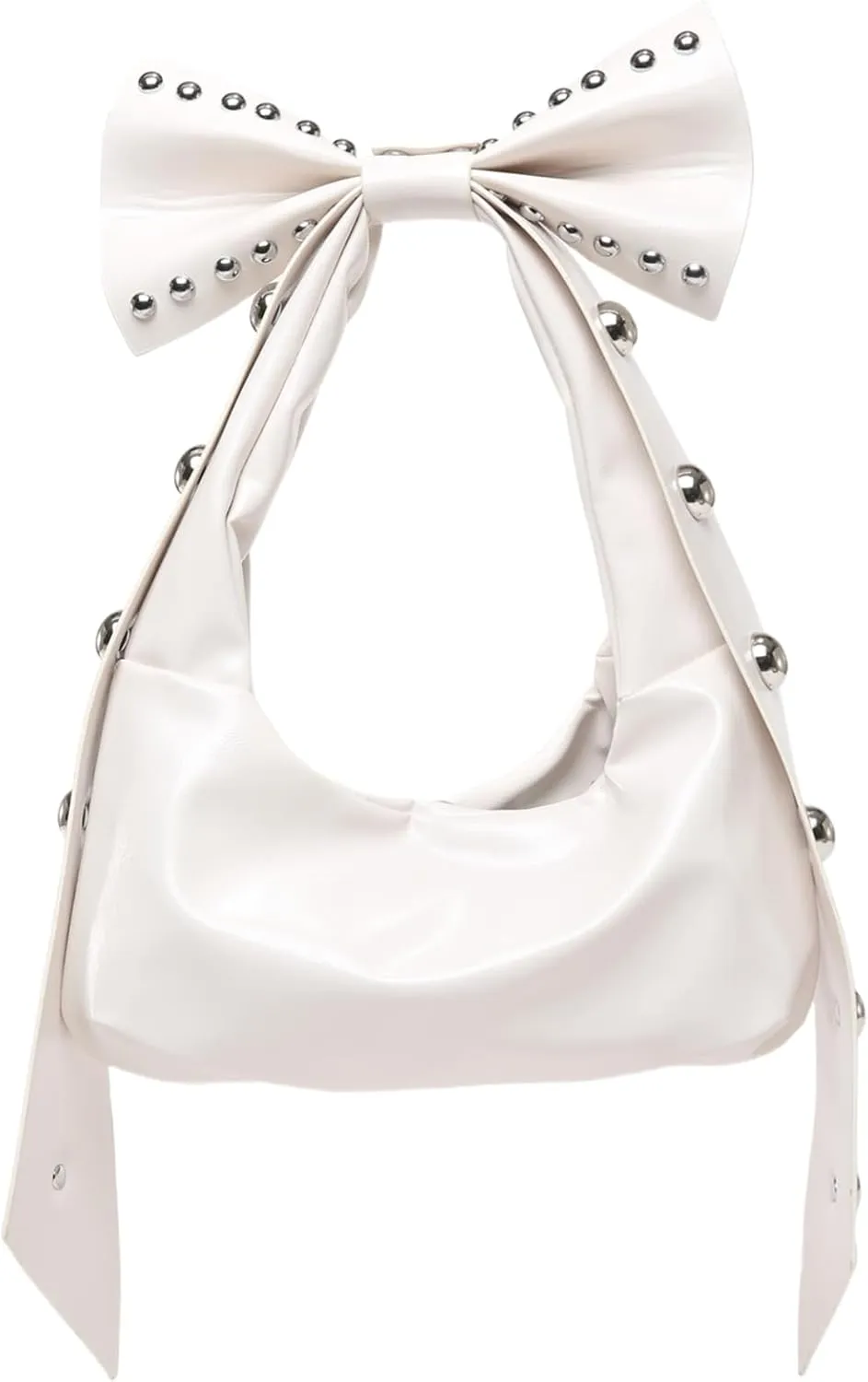 Rivets Bow Y2K Hobos Handbag and Purses for Women Trendy Shoulder Bag with Removable Bow