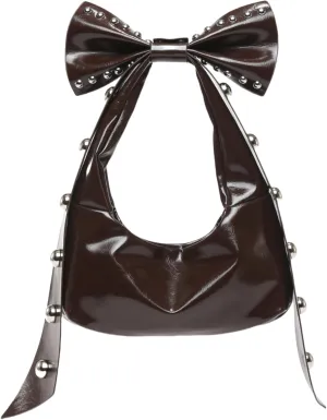 Rivets Bow Y2K Hobos Handbag and Purses for Women Trendy Shoulder Bag with Removable Bow