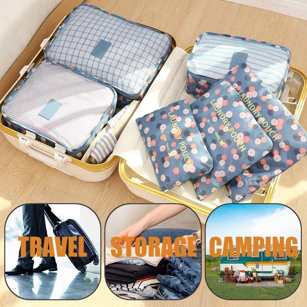 Rojeam Packing Cubes 6 Pcs Travel Luggage Organizer Packing Organizers Set (Blue Daisy)
