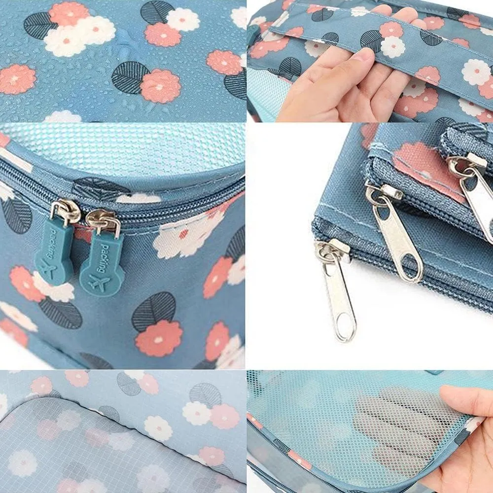 Rojeam Packing Cubes 6 Pcs Travel Luggage Organizer Packing Organizers Set (Blue Daisy)