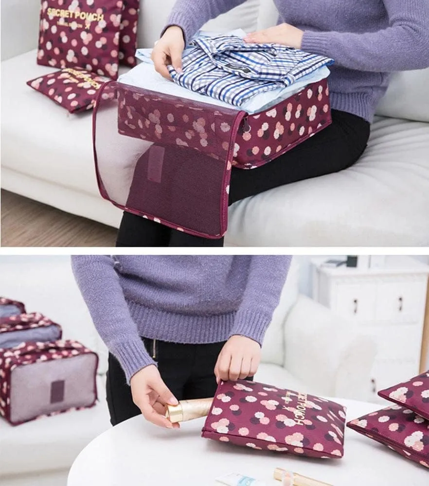Rojeam Packing Cubes 6 Pcs Travel Luggage Organizer Packing Organizers Set (Red Daisy)