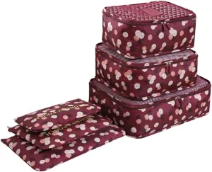 Rojeam Packing Cubes 6 Pcs Travel Luggage Organizer Packing Organizers Set (Red Daisy)