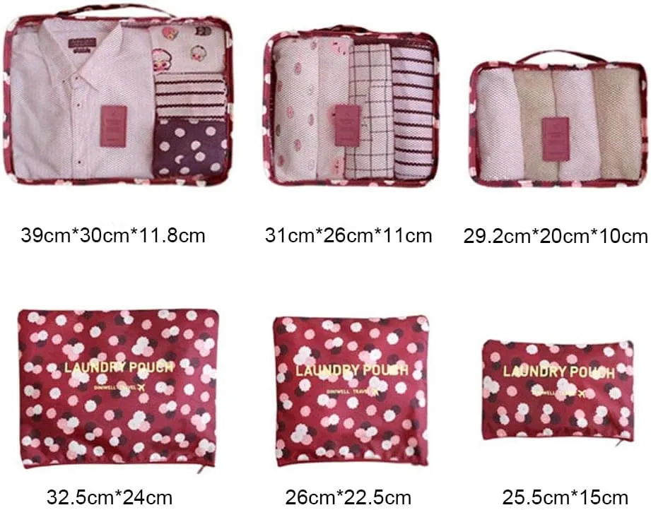 Rojeam Packing Cubes 6 Pcs Travel Luggage Organizer Packing Organizers Set (Red Daisy)