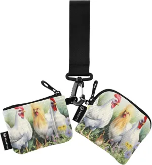 Rooster Flower Zip Around Wristlet Wallet for Women Portable Detachable Dual Pocket Keychain Wallet Wrist Wallet