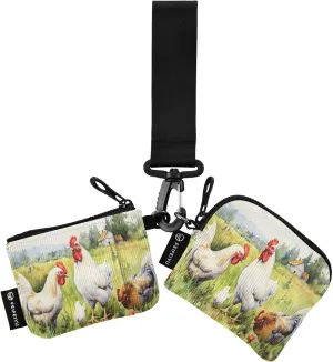 Rooster Flower Zip Around Wristlet Wallet for Women Portable Detachable Dual Pocket Keychain Wallet Wrist Wallet