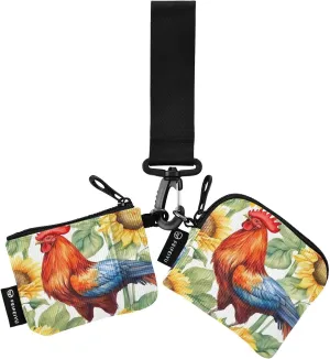 Rooster Sunflower Zip Around Wristlet Wallet for Women Portable Detachable Dual Pocket Keychain Wallet Wrist Wallet