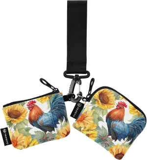 Rooster Sunflower Zip Around Wristlet Wallet for Women Portable Detachable Dual Pocket Keychain Wallet Wrist Wallet