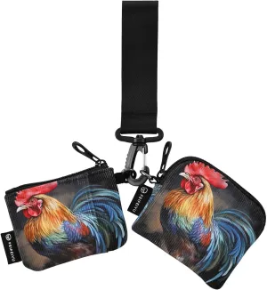 Roosters and Sunflowers Zip Around Wristlet Wallet for Women Portable Detachable Dual Pocket Keychain Wallet Wrist Wallet