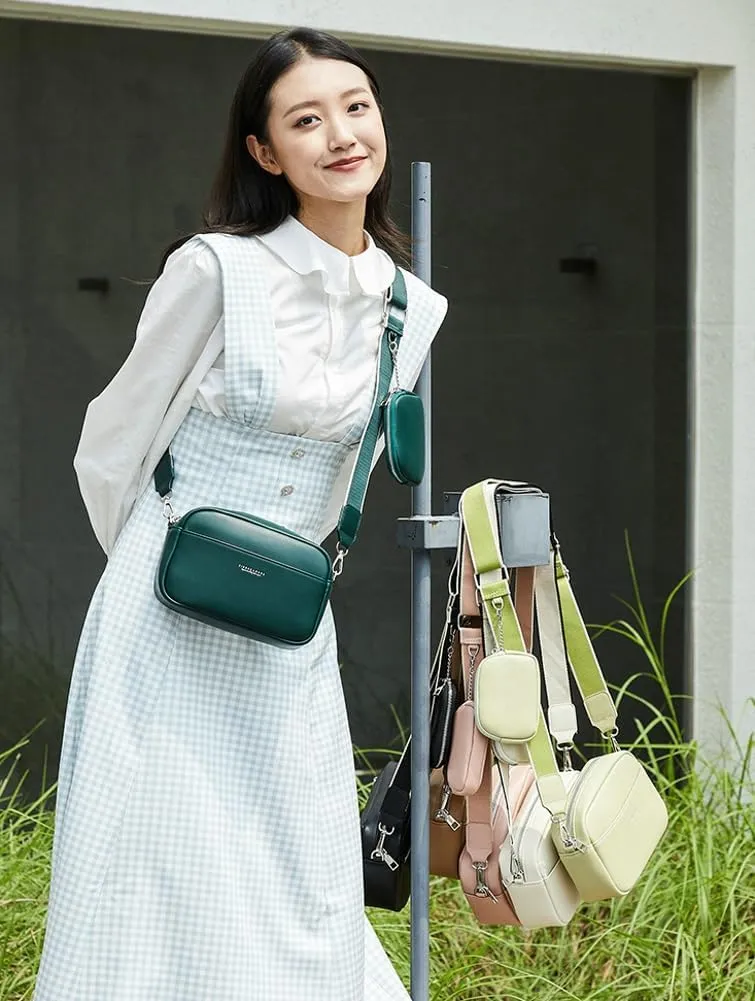Rungion Casual Crossbody Bags for Women Vegan Leather Phone Purses Small Shoulder Handbags Satchels with Wide Strap
