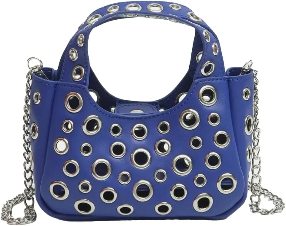 Rungion Trendy Vegan Leather Shoulder Bag for Women Small Y2k Rivet Handbags Crossbody Purse with Chain Satchels 2025