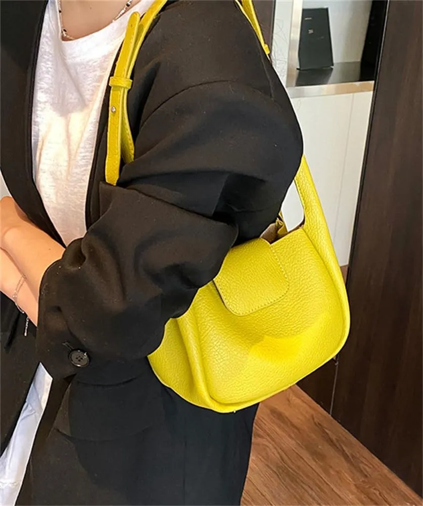 Rungion Womens Trendy Bucket Handbag Purse Small Vegan Leather Shoulder Crossbody Bag Cute Y2k Satchels 2Pcs