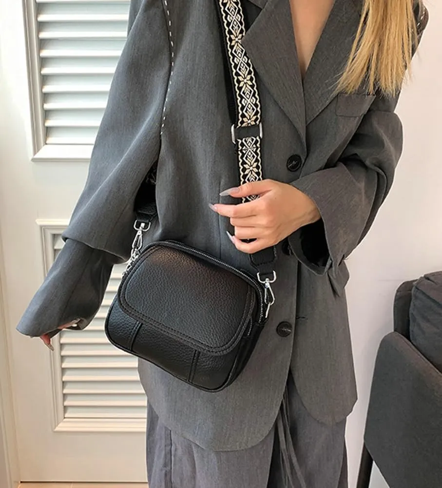 Rungion Womens Trendy Crossbody Purse Wide Strap Lightweight Shoulder Bag Small Vegan Leather Handbag Cute Daily Satchels